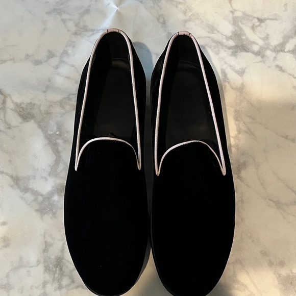 Saks Fifth Avenue Black Velvet Moonless Loafers - Picture 1 of 10